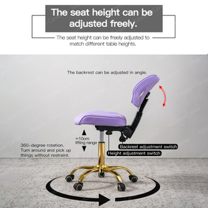 Madamcenter White technist Face Stylist basso sgabello girevole rotolamento ruote sedia con cerchio d'oro per il negozio di barbiere - Product Image 4