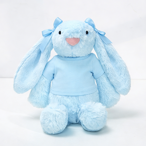 Высококачественные плюшевые игрушки-кролики с длинными ушами и бантом, в рубашках розового, синего и фиолетового цветов, с утяжелением, сертифицированные CE - Product Image 5