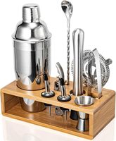 Ensemble d'outils de bar essentiels en acier inoxydable durable, 10 pièces, toutes couleurs, avec rangement en bambou