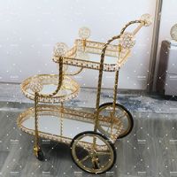 Chariot à vin à trois niveaux doré, chariot haut de gamme de style européen, étagère de rangement, chariot de rangement avec étagères en verre