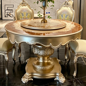 Ensemble de table et chaises de salle à manger de luxe français, armoire à vin en <span class=keywords><strong>acajou</strong></span> massif sculpté à la main, finition <span class=keywords><strong>feuille</strong></span> d'or champagne, design antique - Product Image 1