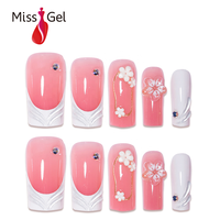 Vente en gros de faux ongles élégants de style coréen, 32 pièces, forme carrée, pointes brillantes, couverture complète, réutilisables