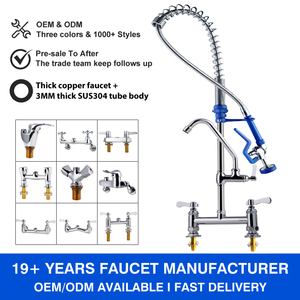 Grifo de Cocina Comercial Clásico Rústico para Agua Fría y Caliente, Montaje en Cubierta, Doble Manija, Latón Cromado, 2 <span class=keywords><strong>Grifos</strong></span> para Fregadero de Cocina - Product Image 4