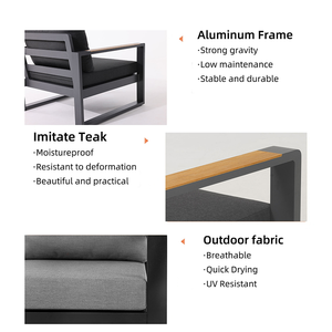 Ensemble <span class=keywords><strong>de</strong></span> canapés d'extérieur <span class=keywords><strong>en</strong></span> <span class=keywords><strong>aluminium</strong></span> <span class=keywords><strong>de</strong></span> qualité commerciale, avec accoudoirs <span class=keywords><strong>imitation</strong></span> <span class=keywords><strong>bois</strong></span>, mobilier <span class=keywords><strong>de</strong></span> patio imperméable pour projets hôteliers, villas et complexes hôteliers - Product Image 3