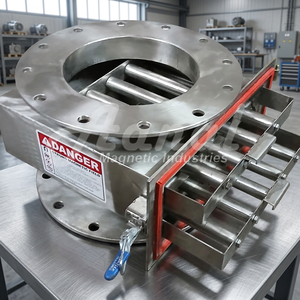 Séparateur magnétique en acier inoxydable avec boîtier à bride, grille amovible et étiquette d'avertissement de danger pour l'élimination du fer industriel - Product Image 2