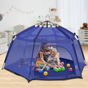 Tenda anak heksagonal 3-4, tenda Pop-Up anak-anak nyaman dalam dan luar ruangan untuk bayi balita Kemah