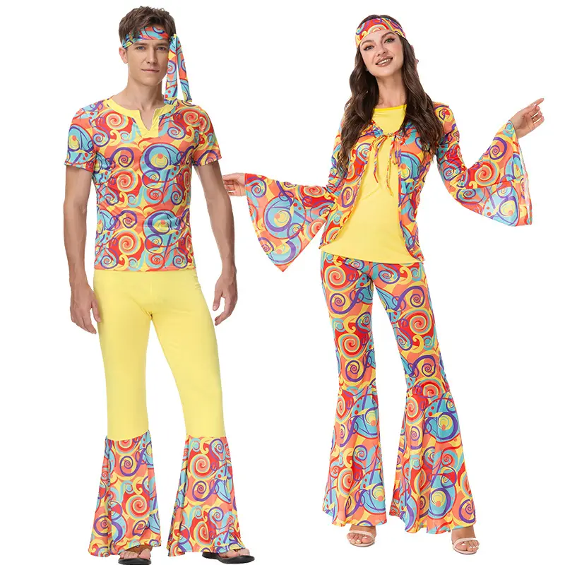 60s 70s Swirl Retro Hippy GUY HIPPIE COSTUME Fancy Dress for Men