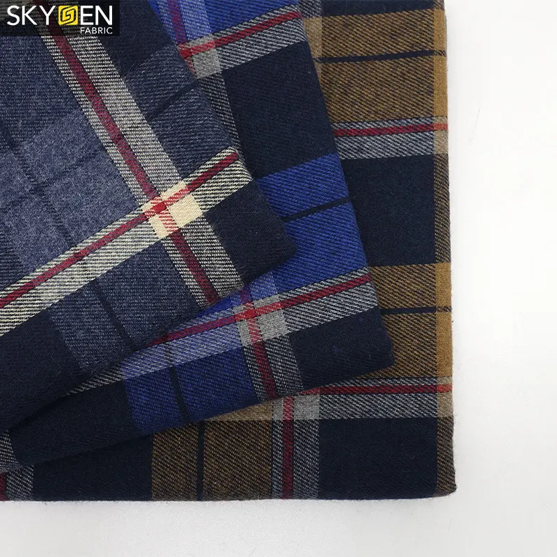Skygen市松模様の織り165 gsm男性女性布柔らかく人気のある綿起毛フランネル生地