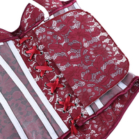 Corset en dentelle bordeaux avec bretelles amovibles, décolleté cœur et dos lacé pour femme