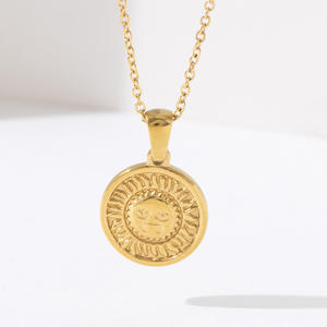 Penjualan terlaris grosir baja tahan karat 18K perhiasan emas kalung liontin cakram koin bunga matahari - Product Image 2