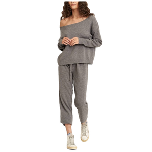 Pullover di lusso da donna maglieria <span class=keywords><strong>a</strong></span> maniche lunghe 2 pezzi Set <span class=keywords><strong>con</strong></span> <span class=keywords><strong>scollo</strong></span> <span class=keywords><strong>a</strong></span> <span class=keywords><strong>barca</strong></span> <span class=keywords><strong>a</strong></span> coste Set di Jogger da donna maglione in Cashmere - Product Image 1