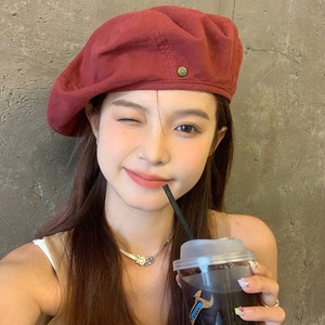 Retro Denim <b>Beret</b> Burgundy Spring Vintage Style Breathable Women's Hat - Product Image 2