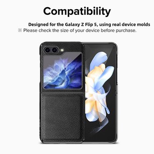 Fourniture transfrontalière adaptée au Samsung ZFlip6 / Téléphone pliable à 50 % moins cher avec étui intégral en cuir électroplaqué à motif litchi - Product Image 2