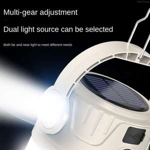 Outdoor Portable Solar <b>Rechargeable</b> LED Camping Light with <b>Torch</b> Flashlight IP65 Rated Metal Hook - Product Image 4