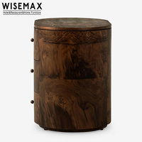 Meubles WISEMAX, meubles de chambre à coucher rétro, table de chevet en bois massif, table de chevet vintage à 3 tiroirs pour hôtel et maison