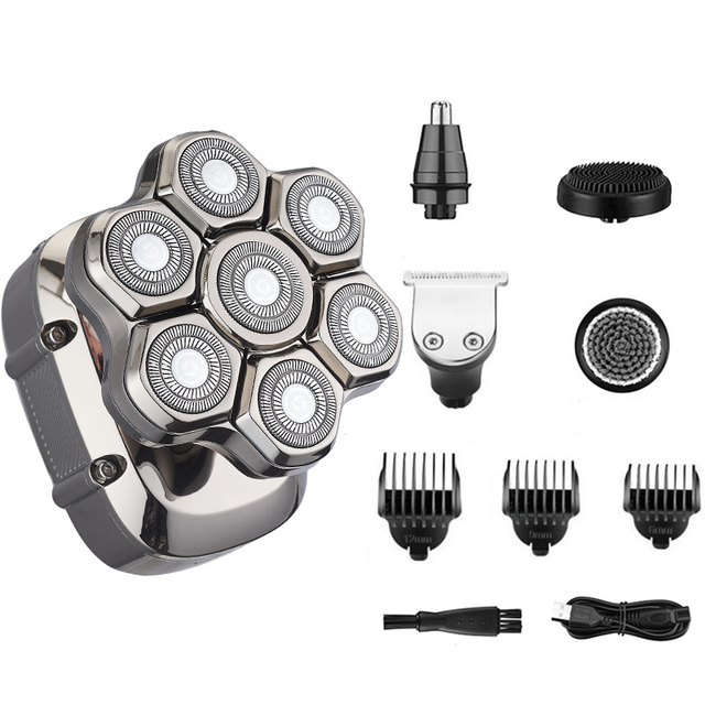 USB Electric Head Shavers for Men with Stainless Steel Blades LED Display Nose & Ear Trimmer English Operation Hotel Use
