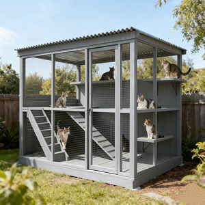 Casa para Gatos de Lujo, Grande, de Madera, Ecológica y Moderna, con Recinto Gris para Uso en Exteriores, Apta para Múltiples Gatos - Product Image 3