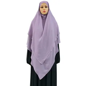 उच्च गुणवत्ता शिफॉन प्रार्थना Abaya सरल शैली लंबे दुपट्टा ठोस रंग 3 + 2 परत मलेशिया Jilbab Khimar पारंपरिक इस्लामी