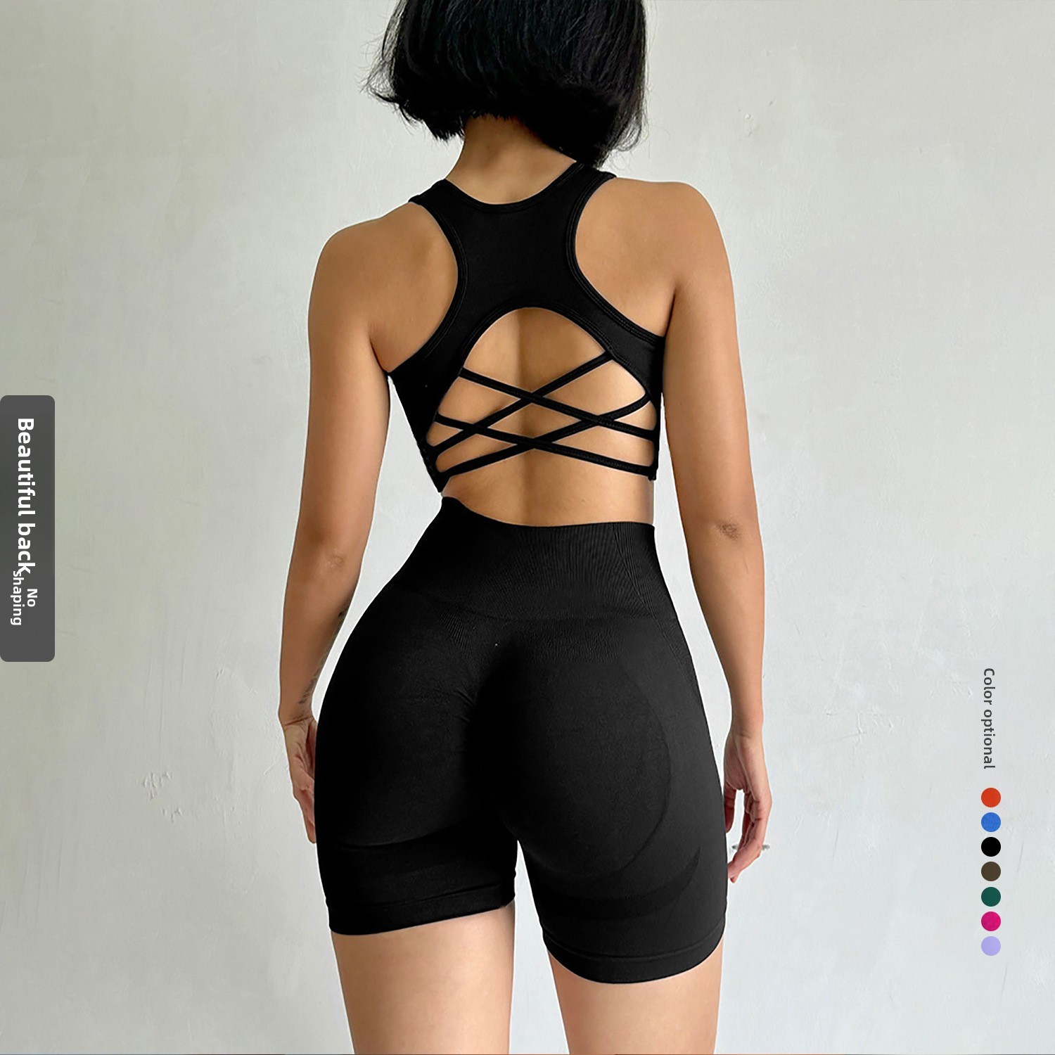 Women's Fashion Yoga Suit Vest & Shorts Two-Piece Set Seamless Spandex/Nylon Solid Pattern Quick-Drying Wrinkle-Resistant