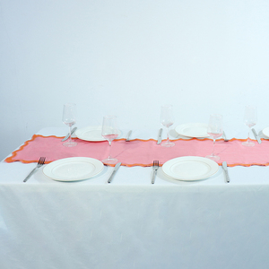 Chemin de table en lin taupe tissé coton Jacquard motif brodé décor de mariage d'hôtel pour les occasions spéciales sur le thème du rose neutre - Product Image 2