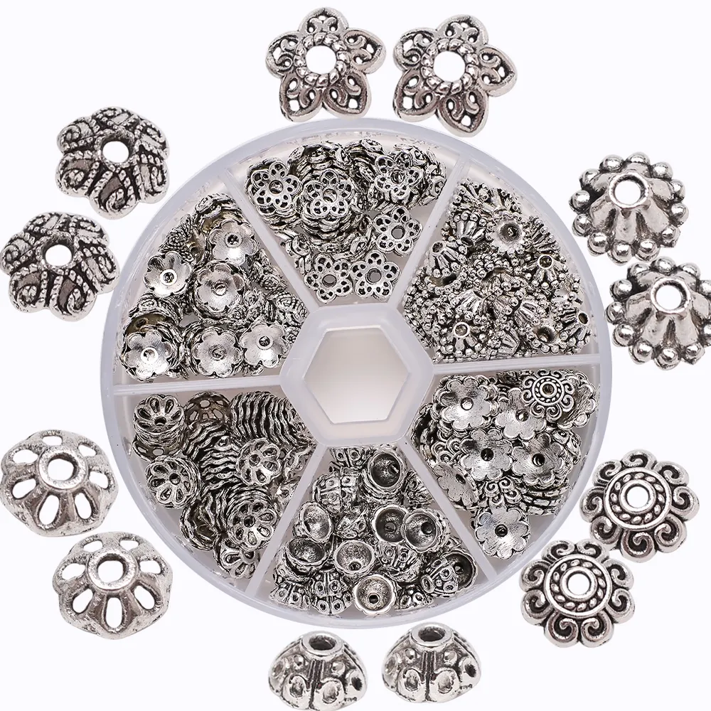 Zhubi 300pcs Antique Silver Alloy Charms for Jewelry Making Metal Bead Holders Flower Flat Spacer for Bracelets Fashion Jewelry