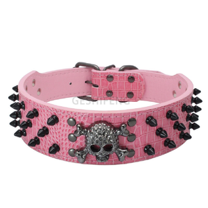 Großhandel Wide Spiked Nieten Leder Hunde halsband Kugel Niet Mit Cool Skull Haustier Zubehör Für Große Hunde Pitbull Boxer S-XL