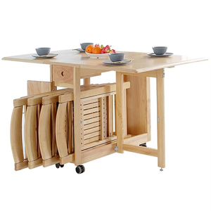 Hot Sale Extendable Wood <b>Folding</b> <b>Dining</b> Room <b>Table</b> <b>Chair</b> Set Space Saving Furniture Smart <b>With</b> Hidden Foldable Seat JH-FDT-3 Din - Product Image 1