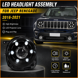 Pour Jeep Renegade 2016-2021, ensemble de phares LED avec double lentille de projecteur, halo étoilé DRL, remplacement plug and play - Product Image 2