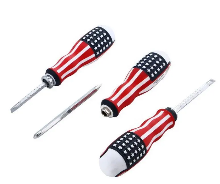 Promotion Double use USA flag magnetic flat head cross blade 6'' 8'' 10'' screwdriver or screwdriver set