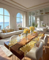 Ensemble de table à manger design moderne en époxy, écologique, hauteur réglable, finition noyer, pour la maison, l'hôtel, avec un thème de rivière exquis