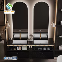 Meuble-lavabo de salle de bain moderne en bois massif style ferme/entrepôt 48 pouces OEM Juerte 2025 avec égouttoir en cuivre et miroir pour chambre et salle à manger