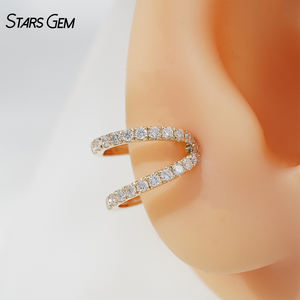 Starsgem 10K Solid Gold Lab Grown Diamond Wedding Ear Clip & <b>Cuff</b> <b>Earrings</b> 1.4mm 0.25ct Unisex Trendy - Product Image 1