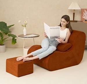 Nouveaux produits Grand fauteuil pouf en tissu <span class=keywords><strong>convertible</strong></span> Confortable fauteuil de détente avec ottoman pour appartement et salon - Product Image 1