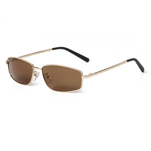 ADE WU STY9665A Gafas <span class=keywords><strong>de</strong></span> Sol Rectangulares Vintage con Logotipo Personalizado, Unisex, Montura Metálica Dorada, <span class=keywords><strong>Lentes</strong></span> Marrones Retro, Protección UV400 - Product Image 1