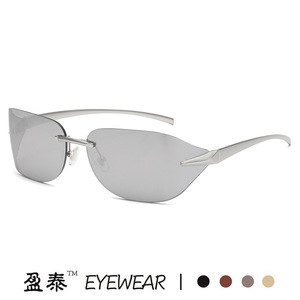 แว่นตา แว่นกันแดดไร้กรอบ กรอบโลหะ เลนส์พีซี ยูวี 400 สำหรับทุกเพศ สีเงิน - Product Image 3