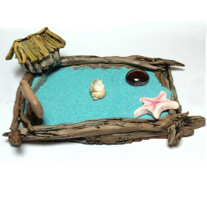 Jardín zen en miniatura, Tiki Hut Zen Garden Kit para decoración del océano, arte náutico, decoración costera para <span class=keywords><strong>el</strong></span> hogar, arte de playa - Product Image 1