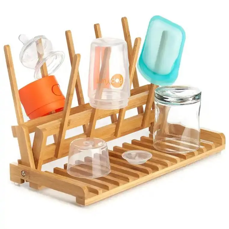 Kitchen Bamboo Drying Rack over the sink Countertop Wood Folding Collapsible dish rack dish drainer for Baby Bottle Glass