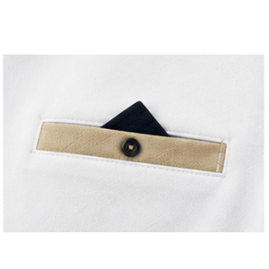 Mens <b>White</b> <b>Polo</b> Shirt With Beige Collar And Sleeve Trim Short Sleeve Casual Cotton T Shirt Fit Smart Casual Cotton Knitted - Product Image 6