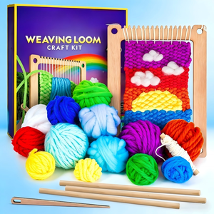 Kit de tissage artisanal en bois - Fil et 3 motifs amusants pour un tissage facile, ensemble de tissage pour enfants avec métier à <span class=keywords><strong>tisser</strong></span> - Product Image 1