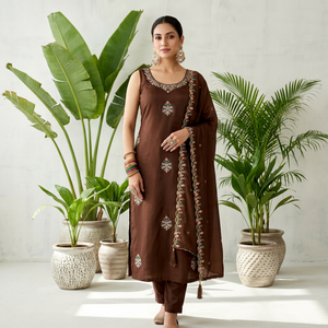 Ensemble Salwar Kameez brodé 3 pièces indien pakistanais de luxe pour femme, avec Kurti sans manches, pantalon et dupatta, vente en gros, ethnique - Product Image 1