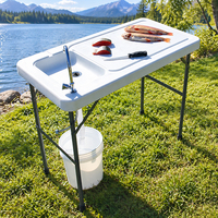 Table de nettoyage pliable HOMFUL en HDPE blanc avec évier, robinet et tuyau de vidange, portable pour le camping, les pique-niques, les barbecues, les événements en plein air