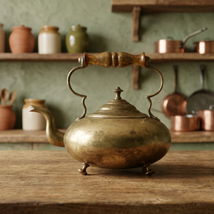 Bouilloire à thé vintage en laiton avec poignée et couvercle en bois, pot à eau en métal - Product Image 3