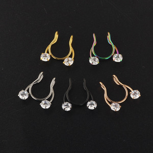 Titanium Nose Ring Reusable Stainless Steel Horseshoe Faux Non Piercing Jewelry <strong>Magnetic</strong> Cz Stone Body Nose <strong>Piercings</strong> - Product Image 4