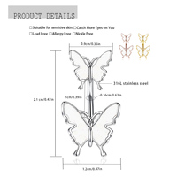 Anneau de nombril double papillon en acier inoxydable 14G avec titane et zircon cubique, bijou de piercing pour nombril