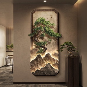 Agua que Fluye Atrae Riqueza, <span class=keywords><strong>Pintura</strong></span> Decorativa Moderna de Estilo Chino para Recibidor, Arte Mural Moderno con Paisaje de Pinos, <span class=keywords><strong>Pintura</strong></span> Artística Moderna para Pasillo - Product Image 3