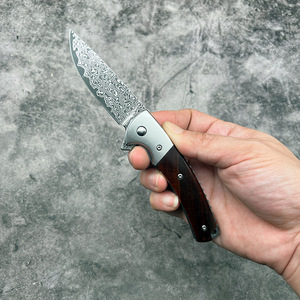 Wholesale Solid Rosewood Damascus Folding Pocket <strong>Knife</strong> Acid Etch Finish Smooth Bearing <strong>Flip</strong> <strong>Knife</strong> for Utility Camping - Product Image 5