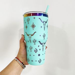 25 Pack Custom logo New Style Powder Coated 30oz Holographic rainbow Plated Car Tumbler Mugs <b>Cups</b> <b>with</b> Colored <b>Straw</b> - Product Image 4