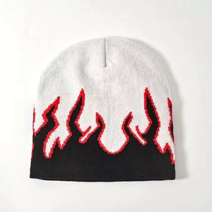 Bonnet en polyester tricoté pour homme, motif flamme créatif, style streetwear, chaud, jacquard, idéal pour les événements - Product Image 3