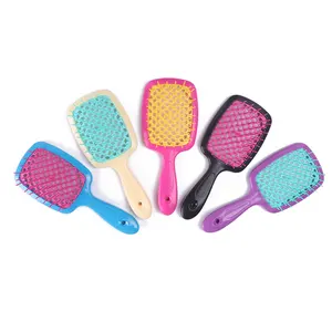 High Quality Customized Logo ABS Paddle Type Wet Vent Hollow Out Detangling Hair Comb Plastic Wet Hair Brush Massage Feature