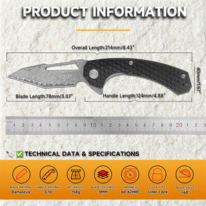 Cuchillo de Bolsillo Plegable EDC, Táctico, Portátil, para Campismo y Actividades al Aire Libre, con Hoja de Acero de Damasco Personalizada OEM y Mango G10 - Product Image 2